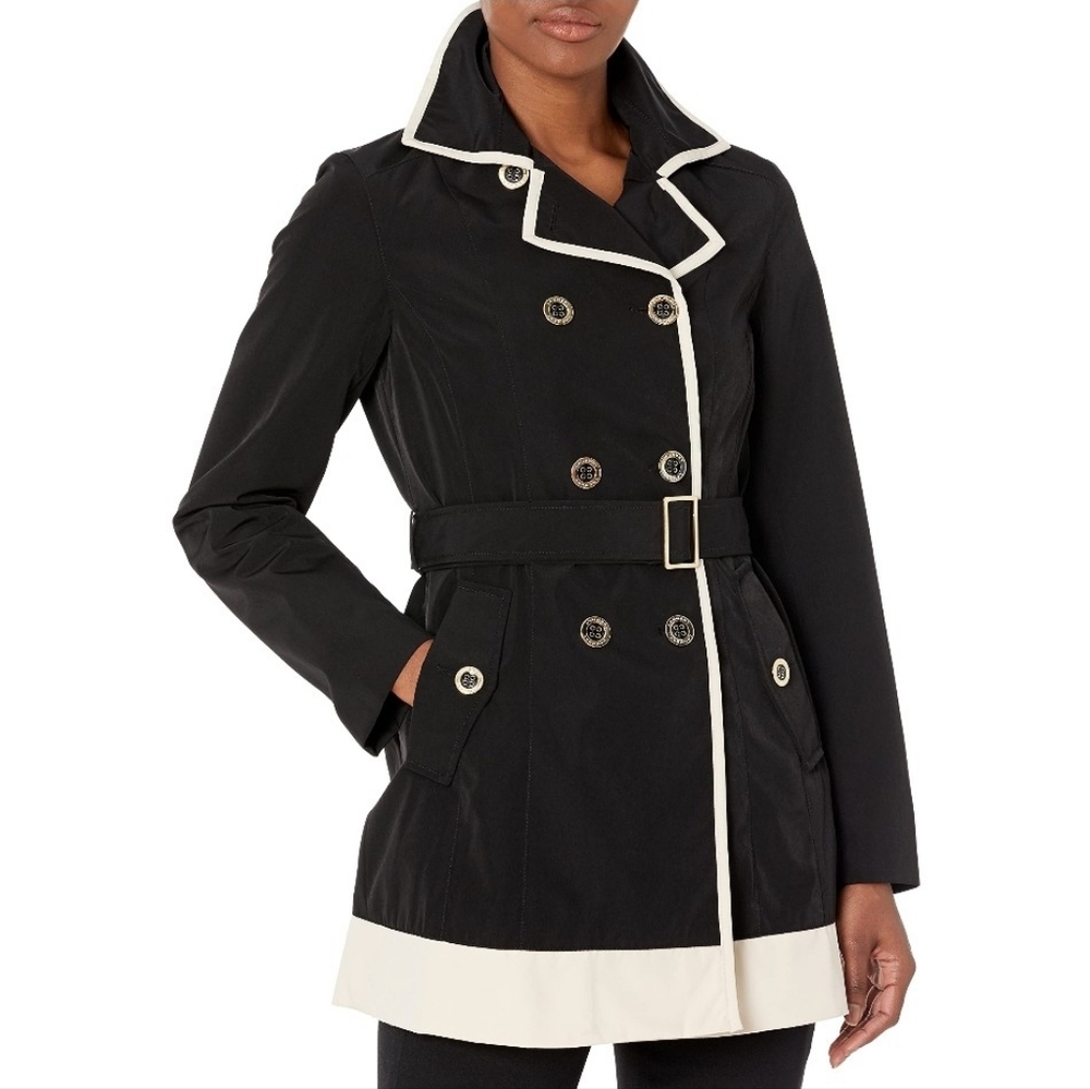 Laundry By Shelli Segal Black & White Double-Breasted Trench Coat, EUC, Large